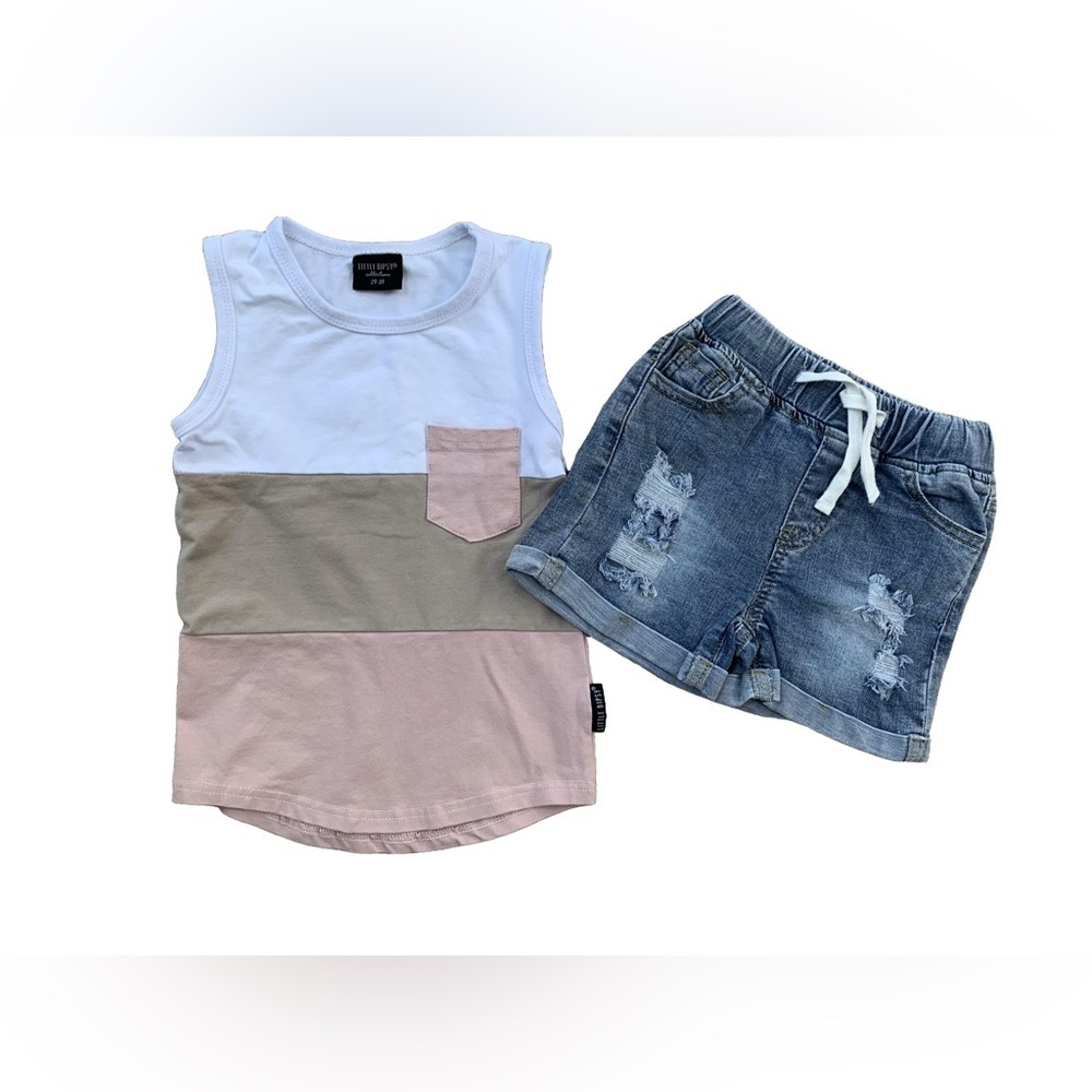 Little Bipsy Size 2T - 3T Colorblock Tank Top and Denim Jean Shorts Set
